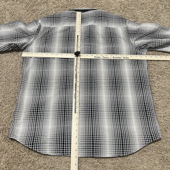 Bugatchi Shirt Men XL Gray Black Classic Fit Long Sleeve Check Squares Geometric - Picture 10 of 12
